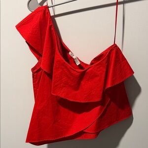 Zara Red Ruffle One-Shoulder Camisole